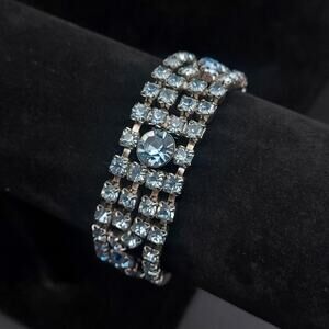 Kramer of NY Blue Rhinestone Bracelet 4 Rows Vintage 1960s Glam Costume Jewelry